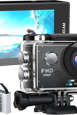 WiFi Sports Camera 4xZoom Action Camera 40m/131ft Underwater Waterproof with 2 X1050 mAh Batteries and Multi-Function